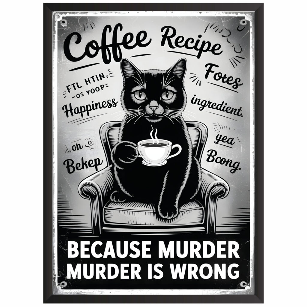 Plakat w ramce obraz smieszny kot coffee