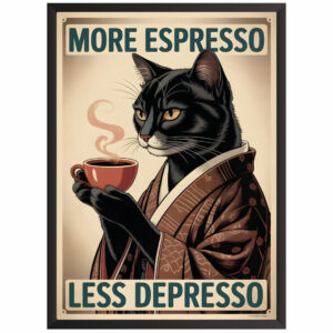 Plakat w ramce obraz smieszny kot more espresso