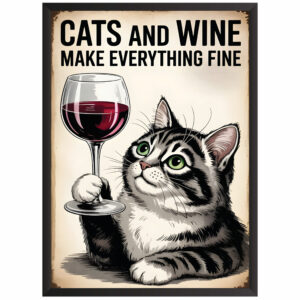 Plakat w ramce obraz smieszny kot cats and wine