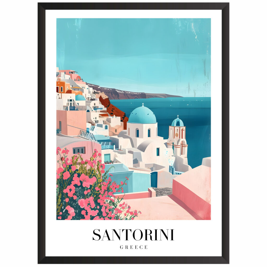 Plakat motyw podróżniczy Santorini